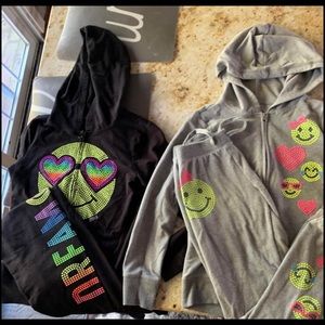Two emoji jogging suits from Justice. Size 10